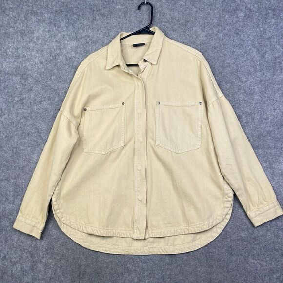 Miou Muse Snap Shirt Jacket Shacket S/M Oversize Cotton Workwear Beige - Picture 1 of 11